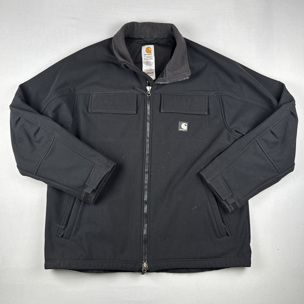 Carhartt J176 Soft Shell Jacket Black Workwear Utility Full Zip Coat Men's Large